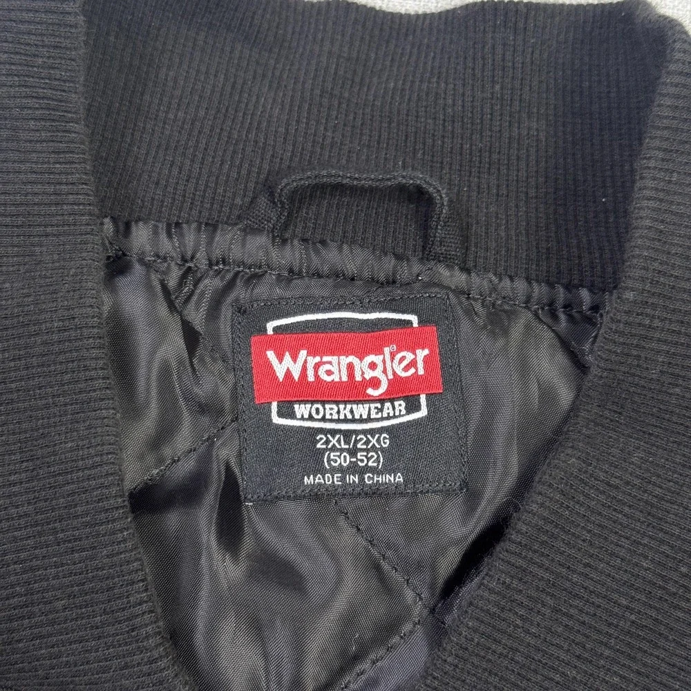 Wrangler Canvas Vest Mens 2XL Black Quilted Insulated Workwear Full Zip - Picture 4 of 7